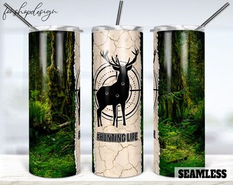 Hunting Life Seamless 20oz Skinny Tapered & Straight Tumbler Sublimation, Waterslide Digital Design Full Tumbler Wrap Png Digitals Download
