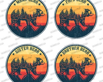 Family Bear Retro Vintage Sublimation Png, Mama, Papa, Sister, Brother, Retro Sublimation, Retro Design, Sublimation Designs Downloads