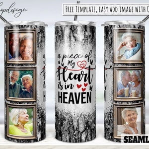 Un morceau de mon cœur est au paradis, gobelet commémoratif, gobelet de cadre photo, gobelet de 20 oz, sublimation maigre, téléchargement numérique, conception d'enveloppe