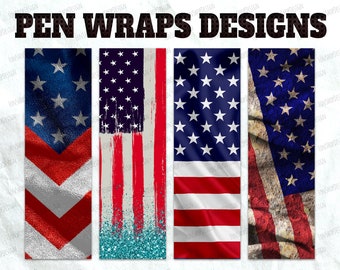 America Usa Flag Pen Wrap File Set, Waterslide Or Printable Vinyl Png File, Pen Packaging, Epoxy Pens Wraps, Digital Design Instant Download