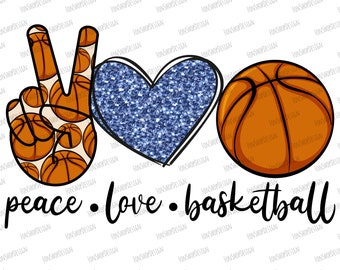Peace Love Basketball Clipart, PNG Sublimation Design (Digital Download)