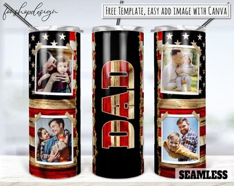 Best Dad Ever Photo Frame 20oz Skinny Tapered & Straight Tumbler Sublimation, Waterslide Digital Design Full Tumbler Wrap Digital Download