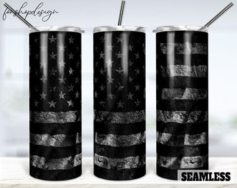 Negro Mate Bandera Americana Seamless 20oz Skinny Tapered & Straight Tumbler Sublimation, Waterslide Digital Design Full Tumbler Wrap Descargar