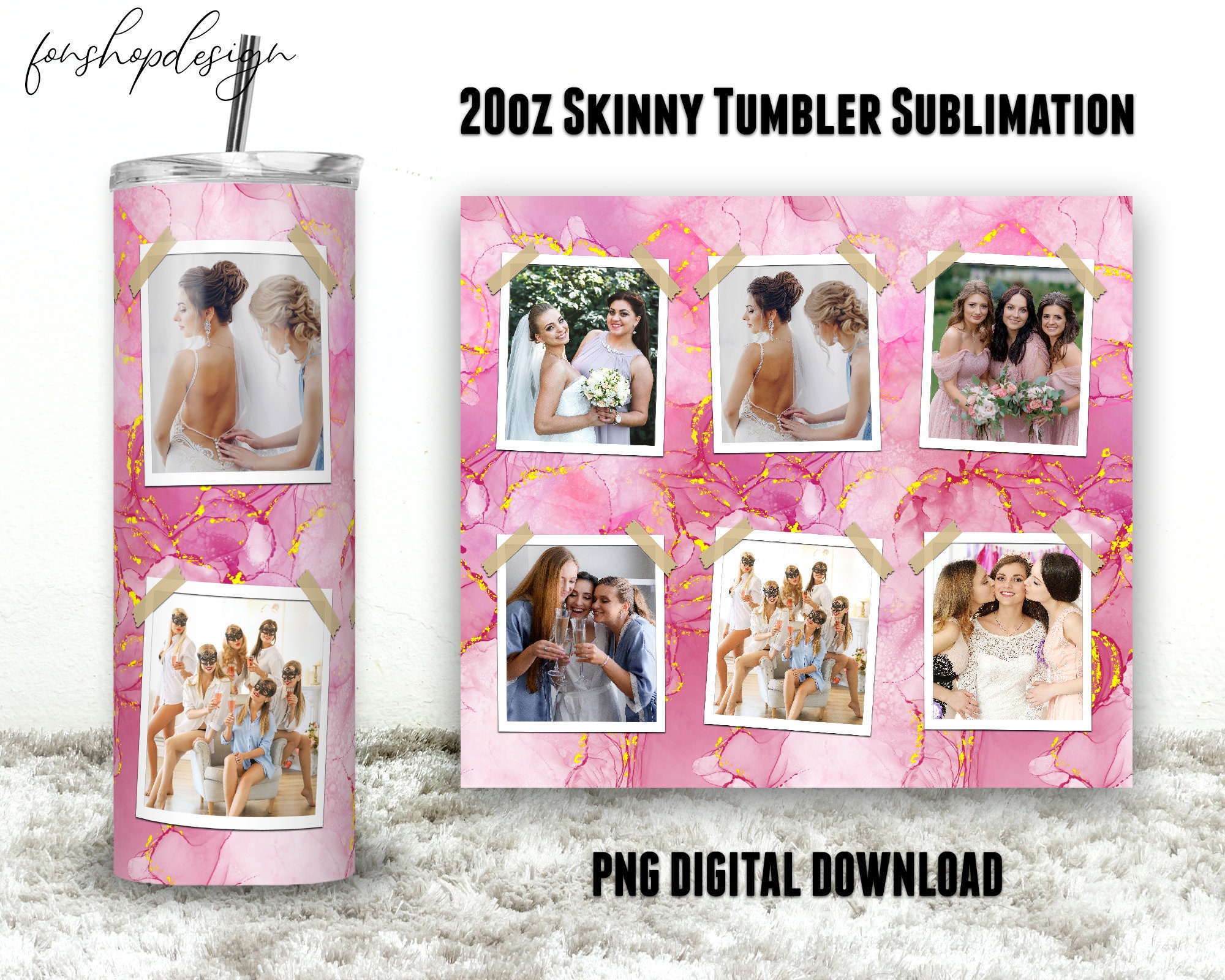 Pink Glitter Alcohol Ink Photo Frame 20oz Skinny Tapered & - Etsy