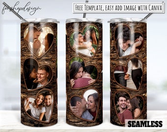 Wood Love Heart Photo Frame Tumbler, 20 Oz Tumbler, Skinny Tumbler, Tapered & Straight, Sublimation Graphics, Digital Download, Png Designs