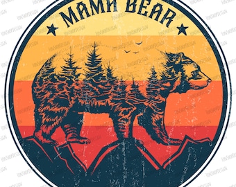Retro Mama Bear Png, Vintage Sublimation Design (Digital Download)
