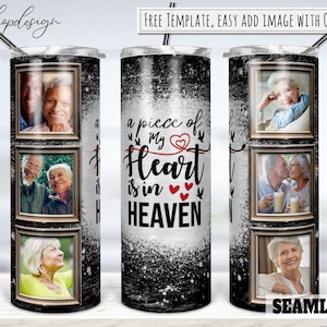 Un morceau de mon cœur est au paradis, gobelet commémoratif, gobelet de cadre photo, gobelet de 20 oz, sublimation maigre, téléchargement numérique, conception d'enveloppe