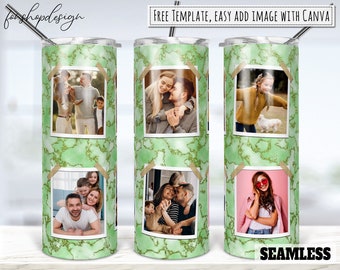 Green Marble Glitter Photo Frame Tumbler Wrap Design (Digital Download)