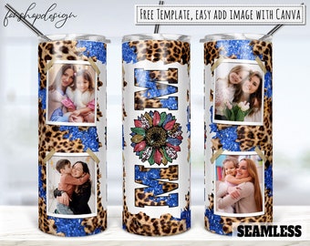 Moeder blauwe glitter luipaard zonnebloem fotolijst 20oz skinny taps toelopende en rechte tuimelaar sublimatie waterglijbaan digitaal ontwerp tuimelaar wrap png