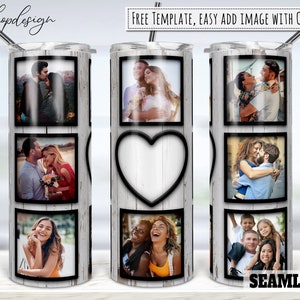 Wood Grain, Heart Photo Collage Picture Frame Tumbler, 20oz Tumbler, Skinny Tumbler, Sublimation Graphics, Digital Download, Wrap Png Design