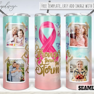 Brustkrebs-Bewusstseins-Fotorahmen 20 Unzen Skinny Tapered & Straight Tumbler Sublimation, Waterslide Digital Design Full Tumbler Wrap Download