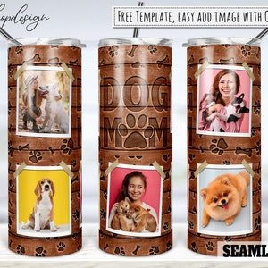 Dog Mom Wood Grain Carve Picture Photo Frame Tumbler, 20 Oz Tumbler, Skinny Tumbler, Sublimation Graphics, Digital Download, Wrap Png Design