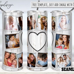 10 foto fotolijstjes, hart houtnerf Tumbler, 20 Oz Tumbler, mager Tumbler, sublimatie graphics, digitale download, volledige wrap, PNG-ontwerp