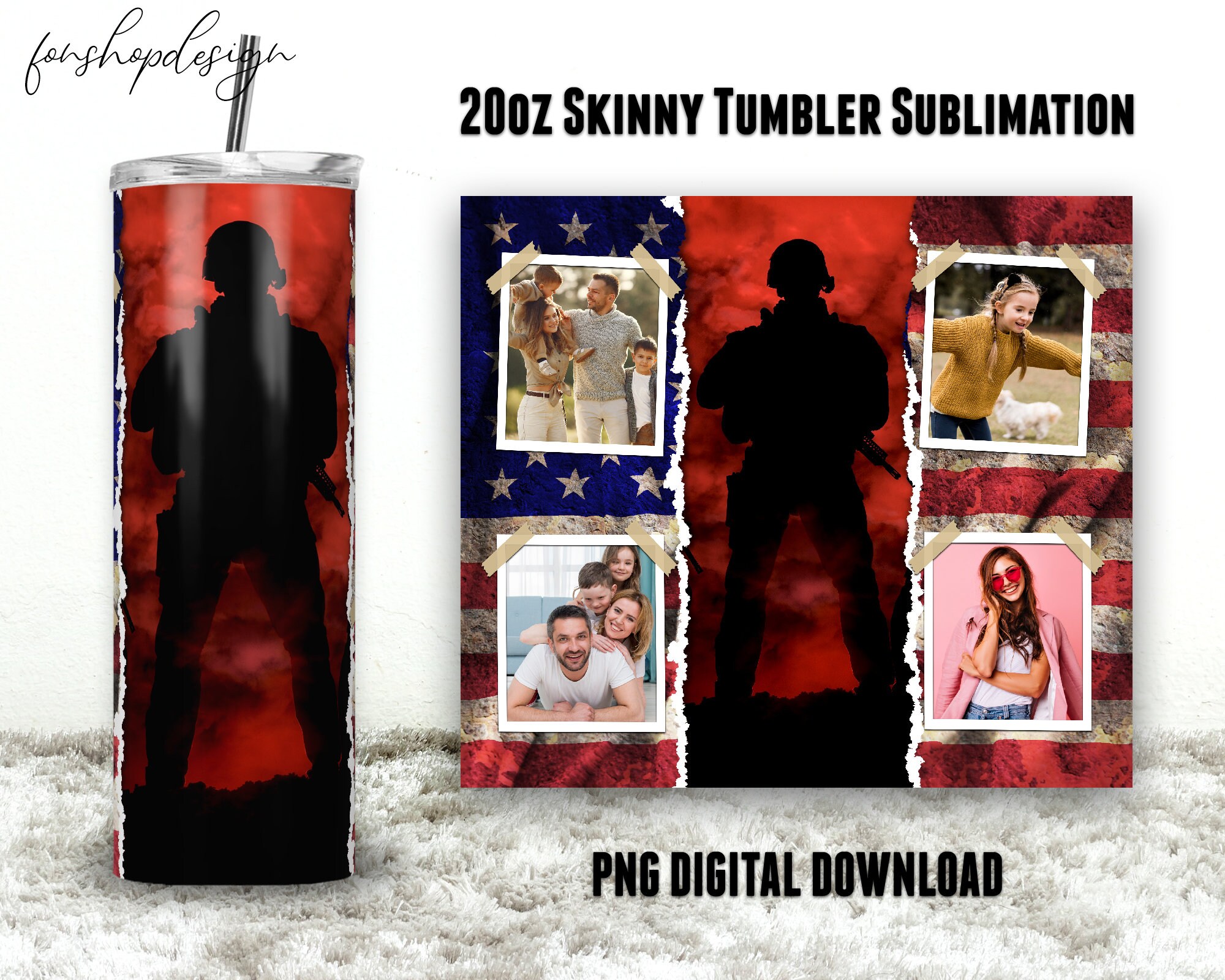 Military Army American Soldier Photo Frame 20oz Skinny Etsy