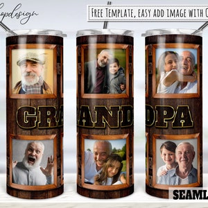 Grandpa Tumbler, Picture Photo Frame, Wood Sublimation, Wooden Style, 20oz Tumbler, Skinny Tumbler, Digital Download, Full Wrap, Png Design