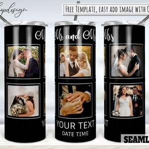 6 Photo Frame Tumbler, Mr and Mrs, Wedding Anniversary, 20 Oz Tumbler, Skinny Tumbler, Sublimation Graphics, Digital Download, Wrap Design