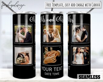 6 fotolijst Tumbler, de heer en mevrouw, huwelijksverjaardag, 20 Oz Tumbler, magere Tumbler, sublimatie graphics, digitale download, wrap design