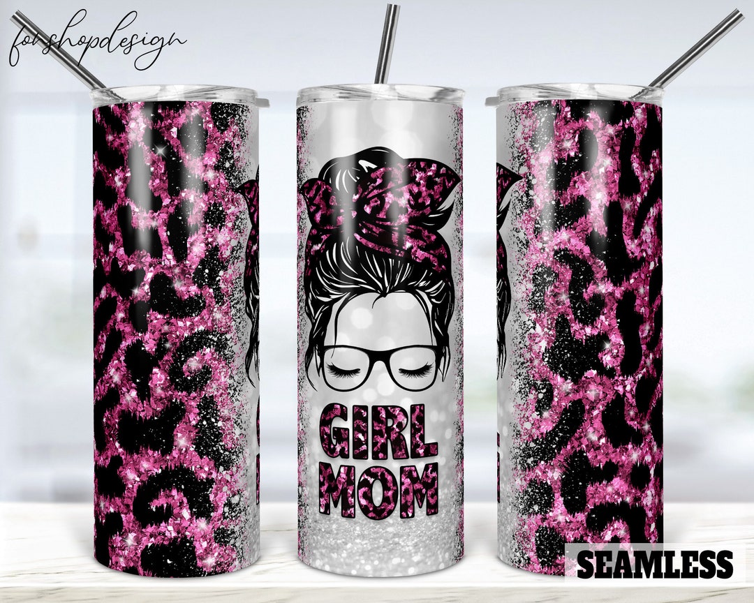 Girl Mom Leopard Glitter Seamless Tumbler, 20 Oz Tumbler, Skinny ...