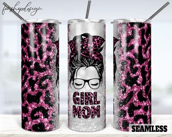 Meisje Moeder Leopard Glitter Naadloze Tumbler, 20 Oz Tumbler, Skinny Tumbler, Taps toelopend & Recht, Sublimatie Graphics, Png Digitale Download