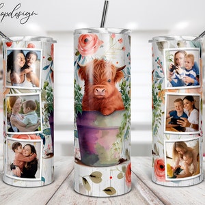 Baby Highland Kuh in einem Blumentopf Becher, Bilderrahmen, 20 Unzen dünner Becher, Sublimationsgrafik, digitaler Download, Wrap Png Design
