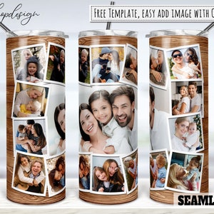 Houtnerf foto foto collage frame Tumbler, 20 Oz Tumbler, mager Tumbler, sublimatie graphics, digitale download, volledige wrap, PNG-ontwerp