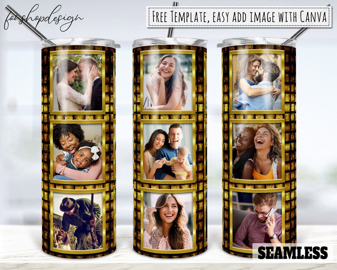 9 Photo Picture Frame Metal Tumbler Gold Background 20oz Etsy