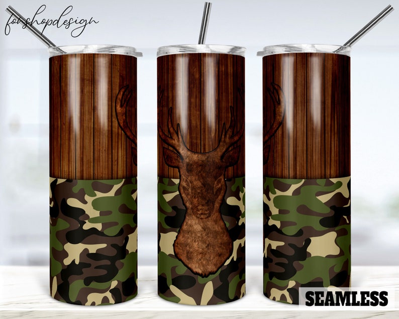 Tumbler Camp Deer Camo and Wood Seamless 20oz Skinny Tapered & - Etsy
