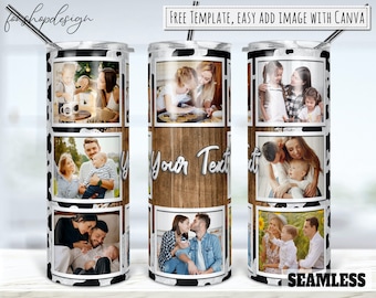 8 Picture Photo Frame, Cowhide Western Tumbler, 20 Oz Tumbler, Skinny Tumbler, Sublimation Graphics, Add Your Own Text, Full Wrap,Png Design