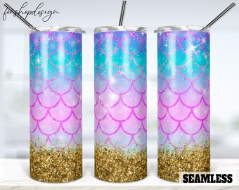 Mermaid Glitter 20oz Skinny Tapered And Straight Tumbler Sublimation, Waterslide Digital Design Full Tumbler Wrap Png Digital Download