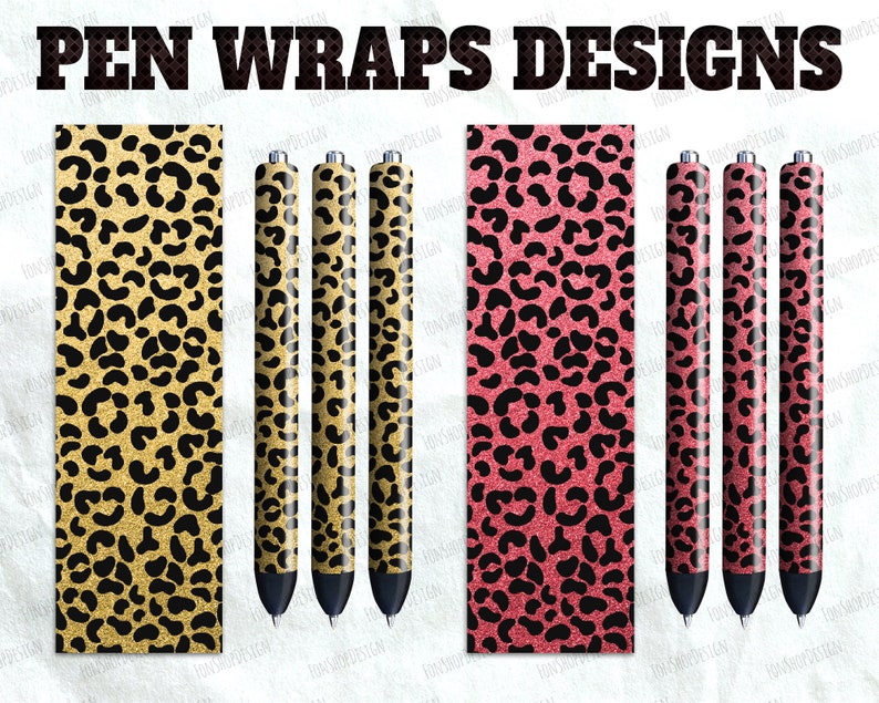Leopard Glitter Pen Wrap File Set Digital Design Instant Download Waterslide Or Printable Vinyl Png File Pen Packaging Epoxy Pens Wraps