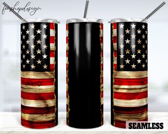 Amerikaanse vlag Patriotic Seamless 20oz Skinny Tapred & Straight Tumbler Sublimation, Waterslide Digital Design Full Tumbler Wrap Download