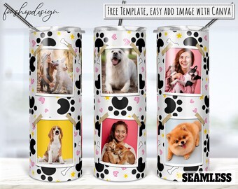 Kärlekshund fotoram 20oz smal avsmalnande och rak tumbler sublimering, vattenrutschkana digital design full tumbler wrap png digital nedladdning