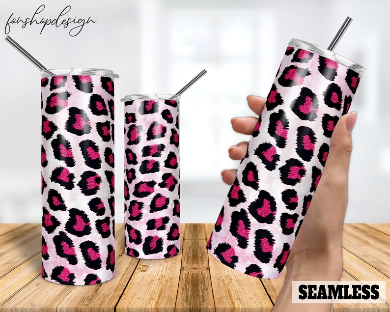 Pink Glitter Leopard Seamless Tumbler 20 Oz Tumbler Skinny - Etsy