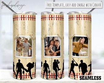 Baseball Photo Frame 20oz Skinny Tapered & Straight Tumbler Sublimation, Waterslide Digital Design Full Tumbler Wrap Png Digital Download