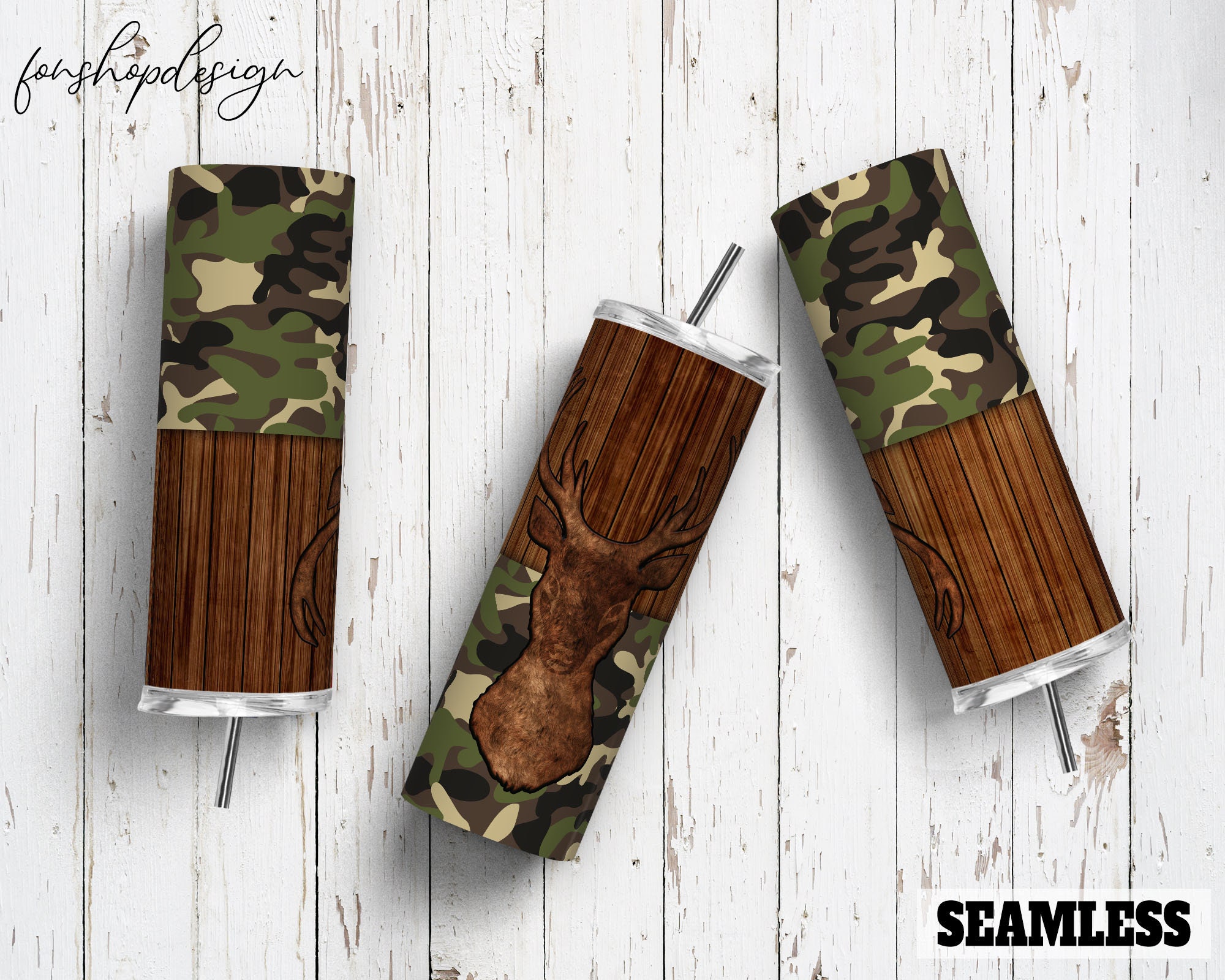 Tumbler Camp Deer Camo and Wood Seamless 20oz Skinny Tapered & - Etsy