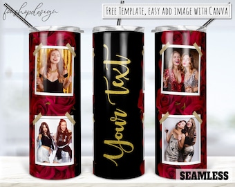 Red Roses Best Friend Photo Frame 20oz Skinny Tapered & Straight Tumbler Sublimation, Waterslide Digital Design Full Tumbler Wrap Download