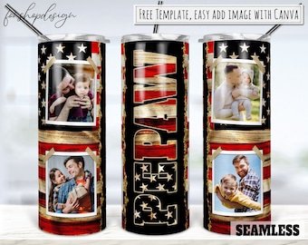 Pepaw American Flag Photo Frame 20oz Skinny Tapered & Straight Tumbler Sublimation, Waterslide Digital Design Full Tumbler Wrap Png Download