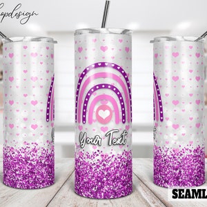 Valentinstag Becher, 20 Oz Becher, Glitzer Herz Sublimation, Rosa Regenbogen, Geburtstagsgeschenk, Digitaler Download, Wrap Design