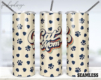 Retro Cat Mom Tumbler Design, Seamless Skinny Tumbler Wrap (Digital Download)