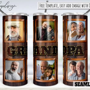 Grandpa Tumbler, Picture Photo Frame, Wood Sublimation, Wooden Style, 20oz Tumbler, Skinny Tumbler, Digital Download, Full Wrap, Png Design