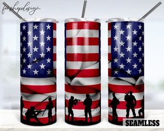 Memorial Day American Flag Seamless 20oz Skinny Tapered & Straight Tumbler Sublimation, Waterslide Digital Design Full Tumbler Wrap Download