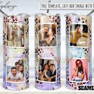 Watercolor Cheetah Leopard Photo Frame 20oz Skinny Tapered & Straight Tumbler Sublimation, Waterslide Design Full Tumbler Wrap Png Download