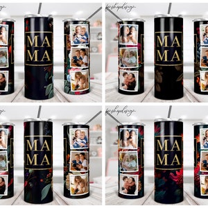 Bicchiere Mama Florals, cornice per foto, bicchiere sottile da 20 Oz, affusolato e dritto, grafica a sublimazione, download digitale, design Png avvolgente