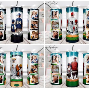 Vaso de papá e hijo, marco de fotos, vaso flaco de 20 onzas, me encanta el béisbol, gráficos de sublimación, descarga digital, envoltura completa, diseño png