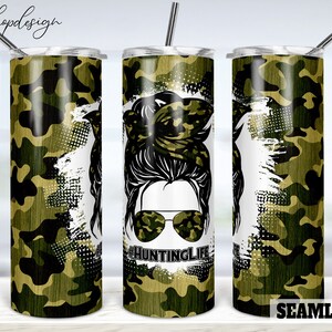 Hunting Life Seamless 20oz Skinny Tapered & Straight Tumbler Sublimation, Wasserrutsche Digital Design Full Tumbler Wrap Png Digitals Download