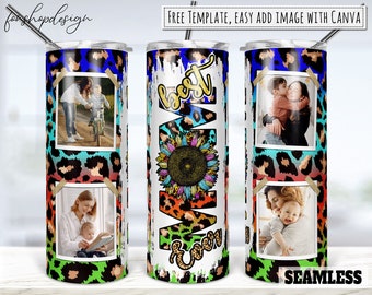Best Mom Ever Leopard Sunflower Photo Frame 20oz Skinny Tapered & Straight Tumbler Sublimation Waterslide Digital Design Full Tumbler Wrap