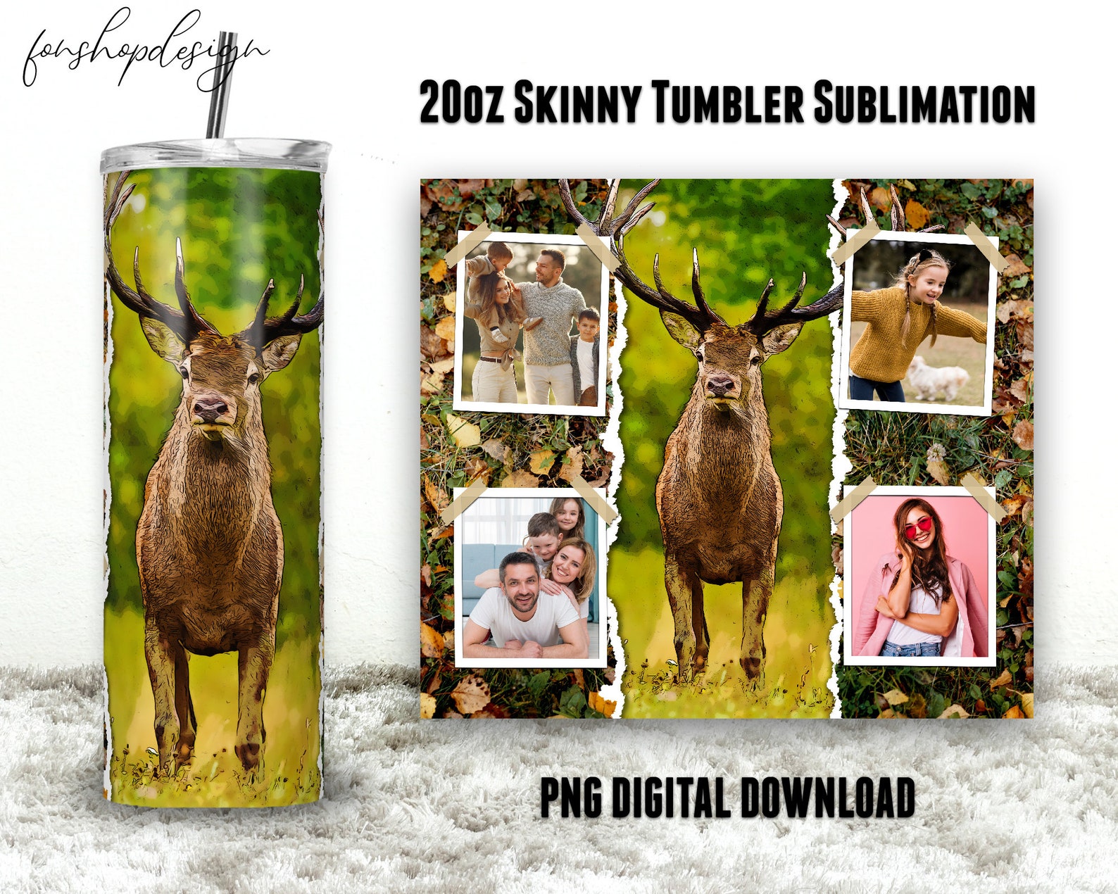 Deer Hunting Camo Hunt Photo Frame 20oz Skinny Tapered & - Etsy