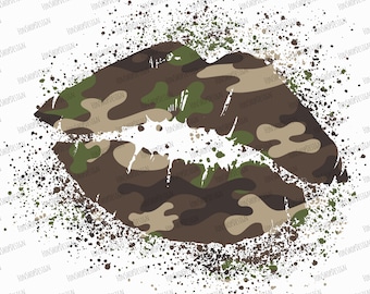 Camo Lips PNG, Sublimation Design (Digital Download)