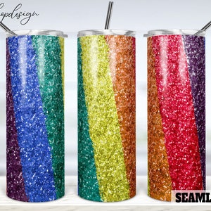 Lgbt Regenbogen Glitzer Seamless 20oz Skinny Tapered & Straight Tumbler Sublimation, Waterslide Digital Design Full Tumbler Wrap Digitals