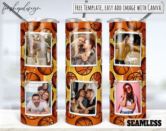 Basketball Photo Frame Tumbler Wrap, 20oz Skinny Design (Digital Download)
